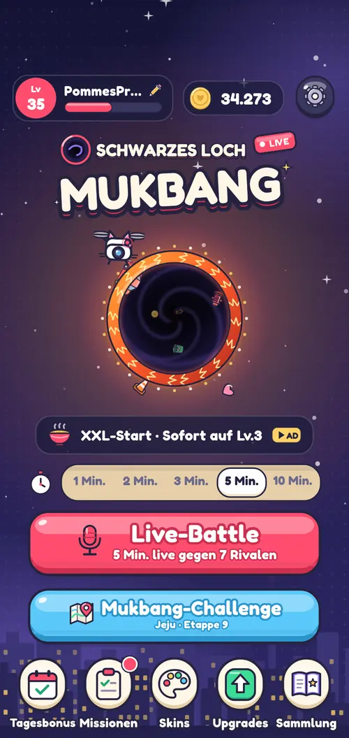 Die Lobby mit dem Button für das Live-Battle