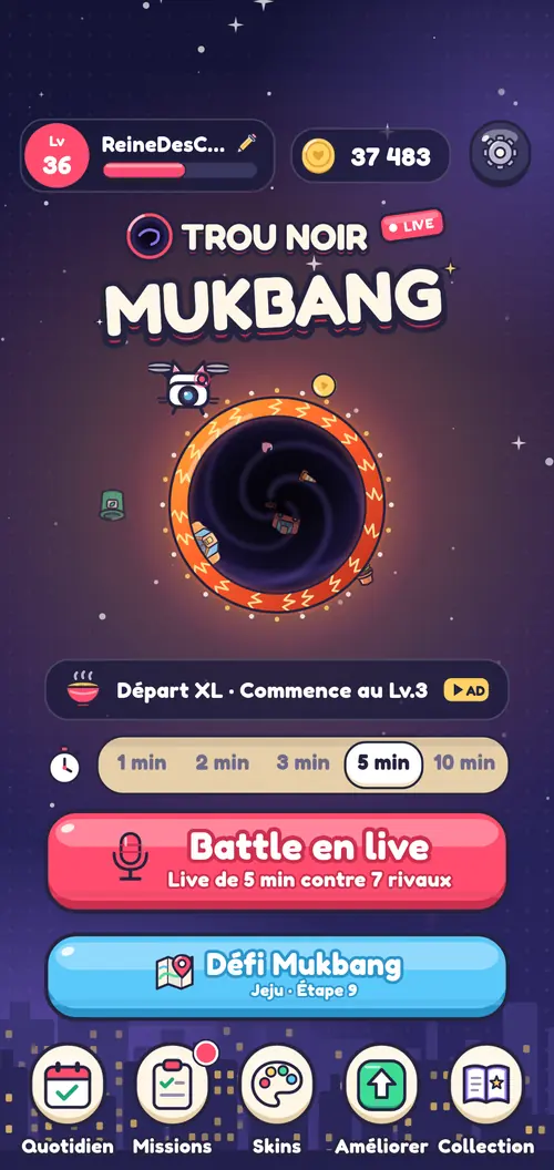 L’écran d’accueil avec le bouton pour lancer un live