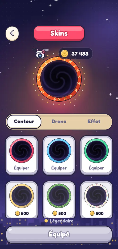 Les skins du trou : contours, drones et effets
