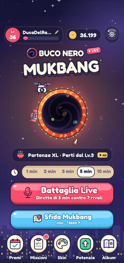 La lobby con il pulsante Battaglia Live