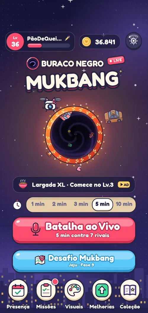 A tela inicial com o botão Batalha ao Vivo