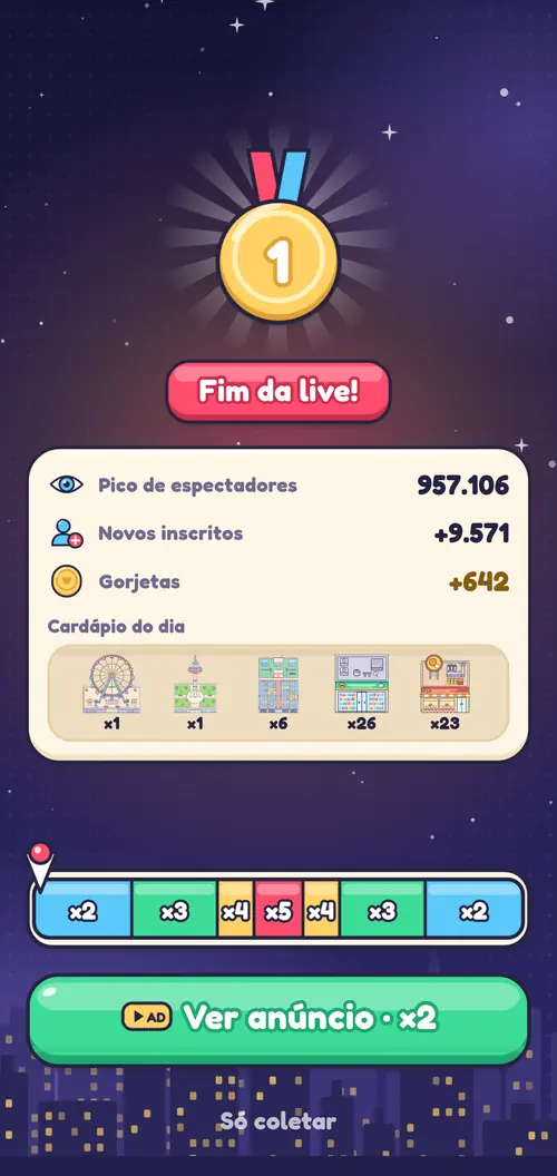 O relatório da live com espectadores, gorjetas e posição